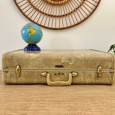Vintage Samsonite Cream Marble Suitcase - Luggage Style 4521 - by Shwayder Bros., Inc., Denver 