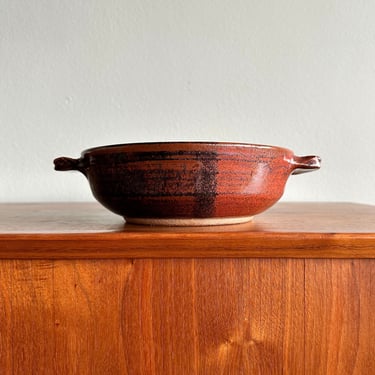 Vintage Blue Spruce Pottery serving bowl / beautiful dark red dish with handles / Bend, Oregon handmade ceramics by Michael Gwinup 