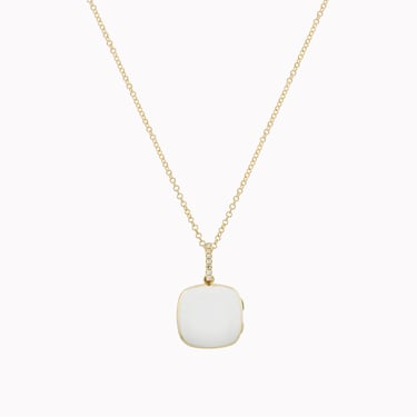 White Enamel Square Locket Pendant Necklace