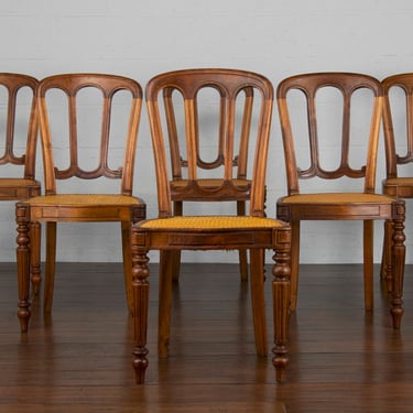 Antique French Napoleon III Walnut and Cane Dining Chairs - Set of 6 
