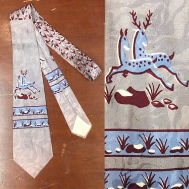 Vintage 1940s, Ton Coro, Animal Pattern, Nature Design Swing Tie, 1940s Tie, 1950s Tie, Vintage Tie, Vintage Clothing, Lined 