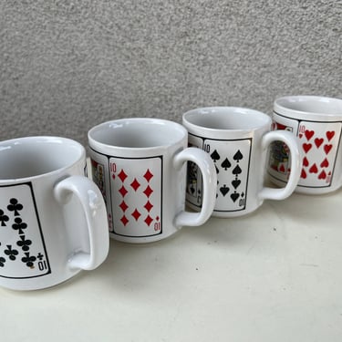 Vintage kitsch ceramic mug set 4 playing cards theme holds 10 oz 