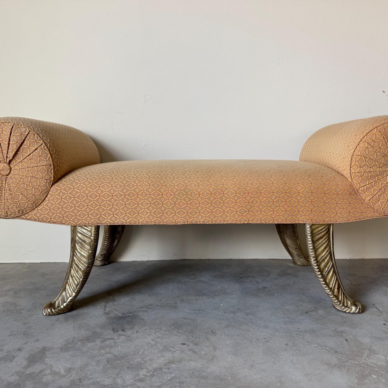 Vintage Rolled Arms Bench with Wales Feather Carved | Miami Vintage ...