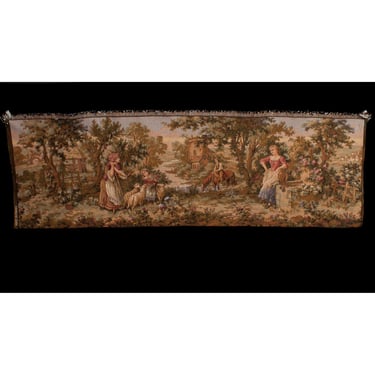 Vintage Aubusson French Tapestry Wall Art Of Pastoral Scene 