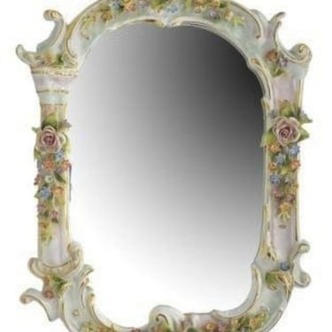 Mirror, Porcelain Framed, German Dresden Style, With Applied Flowers, Gorgeous!