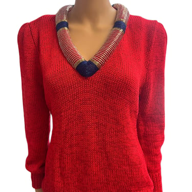 Vintage Hand Knitted Red Sweater by Chavenne 