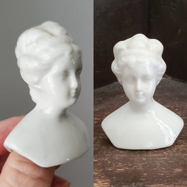Vintage White China Doll Head with Ornate Braided Hairstyle - 2.25" Tall - Vintage Dolls - Collectible Dolls - Doll Parts 
