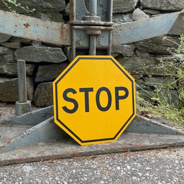 Vintage Yellow STOP Sign Sign Tin by Minnesota Mining Company Neighborhood NIB Mid-Century 