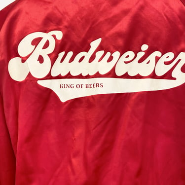 Vintage 1970s Satin Budweiser Jacket | Red Satin Bomber Jacket | Size Extra Large 