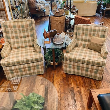 Mid Century Plaid Lounge Chairs