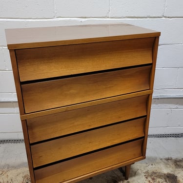 Mid Century Highboy Chest, With Concave Drawers