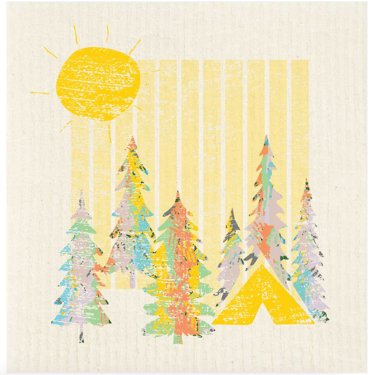 Textured Trees + Tent with Sun Swedish Dishcloth