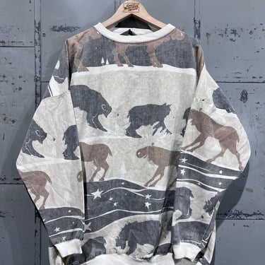 90s, Large Michigan Rag Co. moose and bear crewneck 