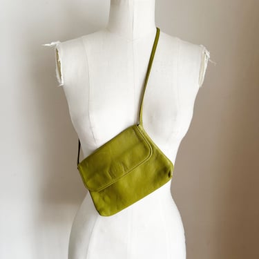 Vintage 1990s Green Leather Cross Body Bag 