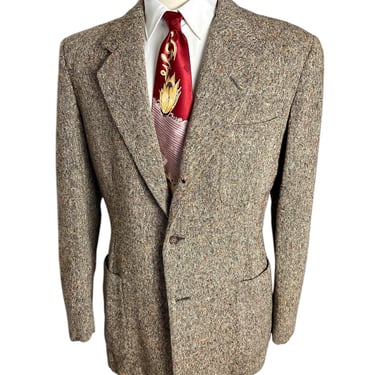 Vintage 1940s Wool DONEGAL TWEED Sport Coat ~ size 40 R ~ jacket / blazer ~ Patch Pockets ~ Union Made ~ Atomic Fleck 