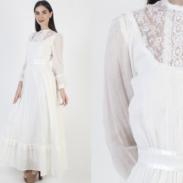 Gunne Sax Bridal Dress, White Jessica McClintock, Traditional Bohemian Wedding Gown 