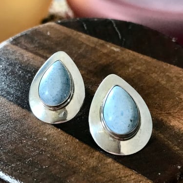 Vintage Sterling Sodalite Teardrop Earrings Native American Silver Jewelry 