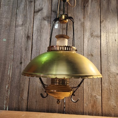 Vintage Brass and Steel Pull Down Light 14 x 16