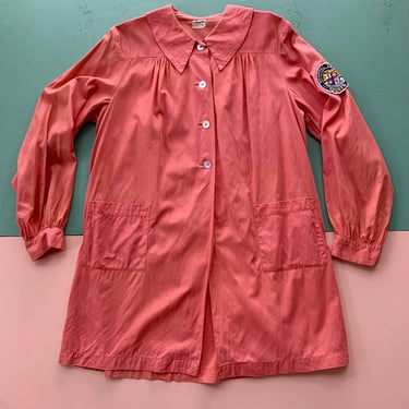 1940s Coral Cotton Smock Jacket - Hospital Auxiliary Member Patch - Size M/L/XL