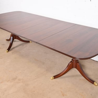 Henkel Harris Georgian Mahogany Double Pedestal Extension Dining Table, Newly Refinished