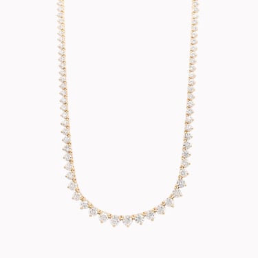Three Prong Graduated Diamond Tennis Necklace 9.75ct