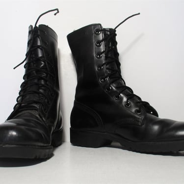 Vintage 90s Rosearch Combat Boots, 9 1/2N Men, Black Leather Jump Boots, Combat Ankle Boots, Lace Up, Steel Toe 