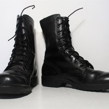 Vintage 1960s Double H Combat Boots, 9E Men, Black Leather