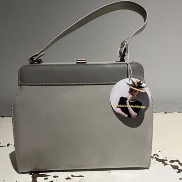 Rush About Town - Vintage 1950s 1960s Two Tone Grey Gray Leather Handbag Purse 