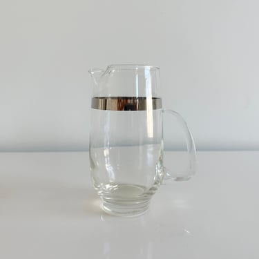 Libbey Glass 8000-3 Cocktail Pint Pitcher 16oz Platinum Band Silver Metallic Ring Vintage 1960s 