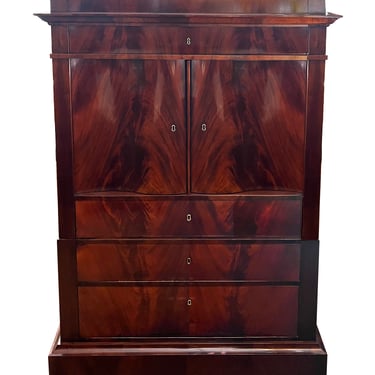 Danish Empire Tall Chest of Drawers in Book-Matched Flame Mahogany Veneer