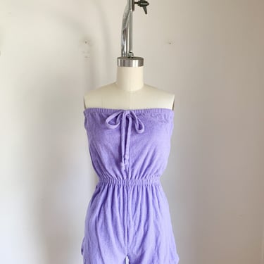 Vintage 1970s Lavender Purple Terry Romper / S 