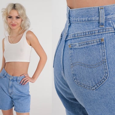 Lee Denim Shorts 90s Jean Shorts High Waisted Blue Summer Shorts Mid Length Retro Basic Plain Mom Shorts Tomboy Vintage 1990s Small S 26 