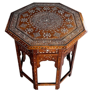 A Large &amp; Intricately Inlaid Anglo Indian Octagonal Side/traveling Table