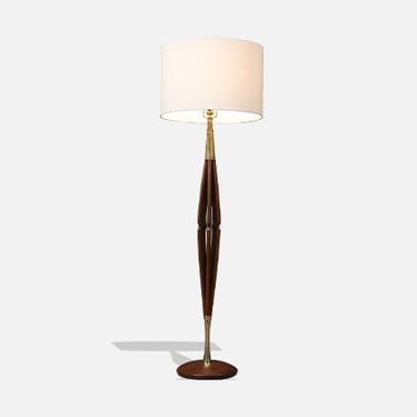 California Modern Brass & Korina Wood Floor Lamp by Modeline