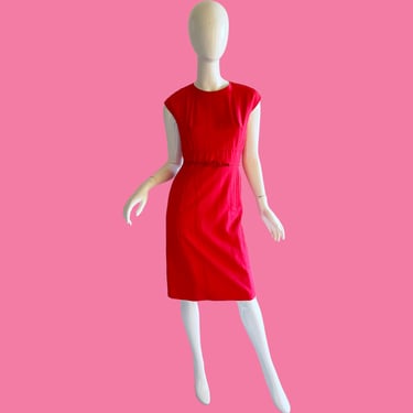 50s Ben Reig Silk Dress / Vintage Montaldos Designer Dress / 1950s Red Shantung Party Cocktail Dress XS 