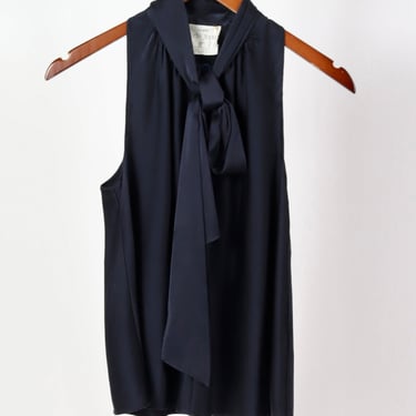 14078_My Top - Heavy Stretch Silk Satin Bow-Tie Top - Notte