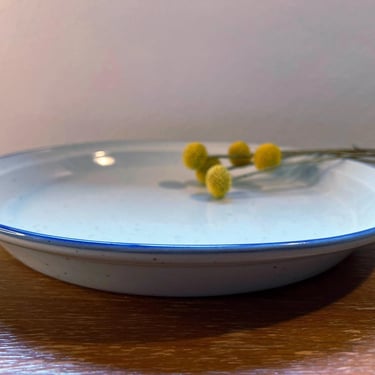 Vintage 1970s Dansk Blue Mist Stoneware Large Dinner Serving Plate | MCM Deep Dish | Retro Rustic Blue Ring Rim Speckled | Farmhouse Kitchen 