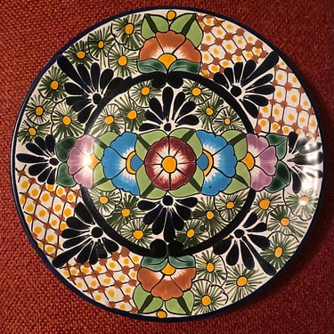 Talavera Large 13” Serving Plate ~ Vintage Folk Art Fiesta Platter~ Colorful Boho Kitchen Dishes~ Hand Painted Large Pottery 