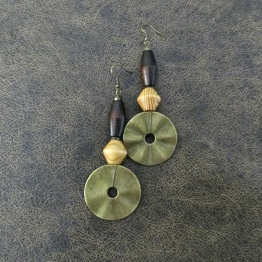 Hammered bronze geometric earrings, unique mid century modern earrings 3 