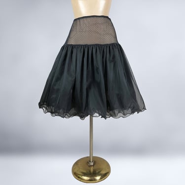 VINTAGE 60s 70s Black Layered Chiffon Petticoat Crinoline Half Slip by Vanity Fair Sz L | 1960s 1970s Pin-up Lingerie | VFG 