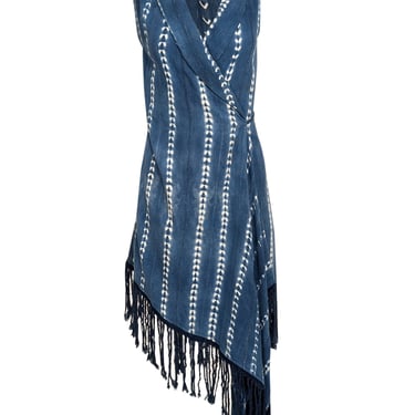 Studio 189 - Blue & White Sleeveless Wrap w/ Fringe on Hem Dress Sz S