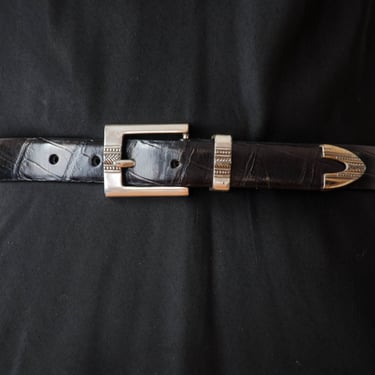black leather belt | 80s 90s vintage silver studded dark academia statement waist belt 