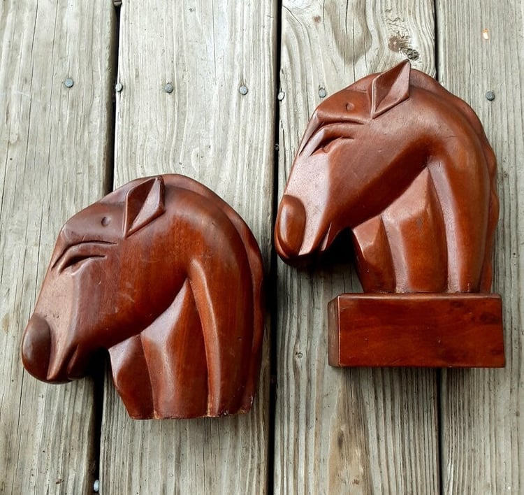 Vintage Mahogany Horse Head Bookends