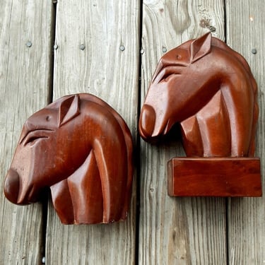 Vintage Mahogany Horse Head Bookends