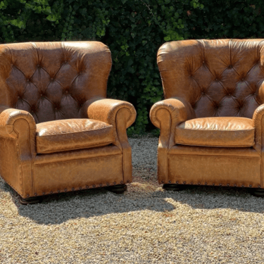 Darrel & Daniel Pair of Oversized Vintage Chesterfield Club Chairs