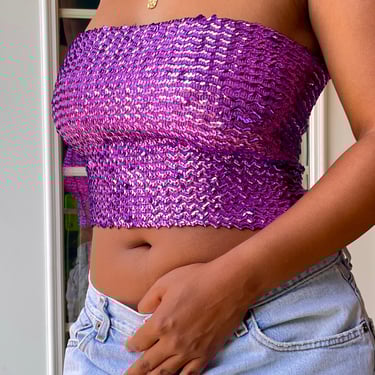Y2k Purple Sequins Crop Top