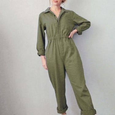 French Workwear Overalls Railroad Army Green - Herringbone Cotton - XS S M L XL - Boilersuit 