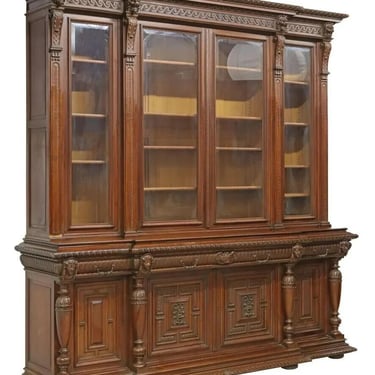 Antique Bookcase, Breakfront, Monumental, French, Walnut, Beveled Glass, 1800s!