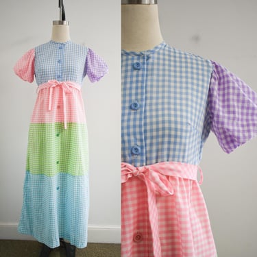 1970s Tiered Gingham Maxi Dress 