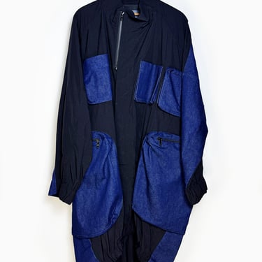 Oversized Paneled Denim and Nylon Bubble Jacket